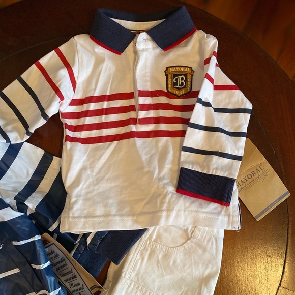 Mayoral Striped White and Red Jacket Shirt and Pants Matching Set 6 Months - Picture 5 of 9